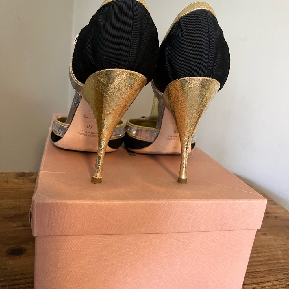Miu Miu T-Strap Spectator Heel Fabric & Metallic … - image 6